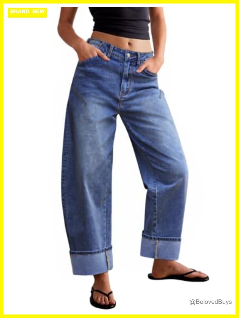 Barrel Wide Leg Cuffed Baggy Jean Wide Leg Denim Pants